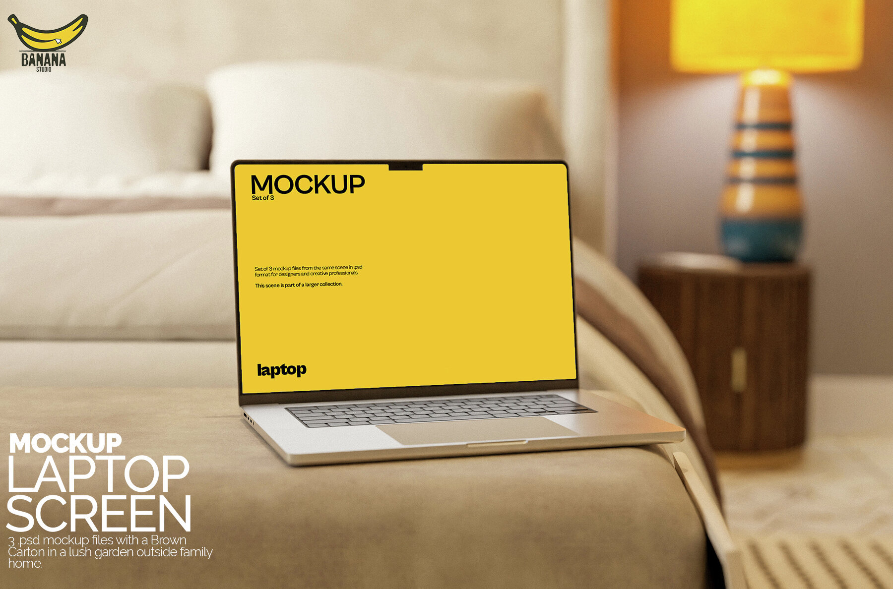 Laptop Macbook Pro Screen Mockup Bundle placed on a Bed 1