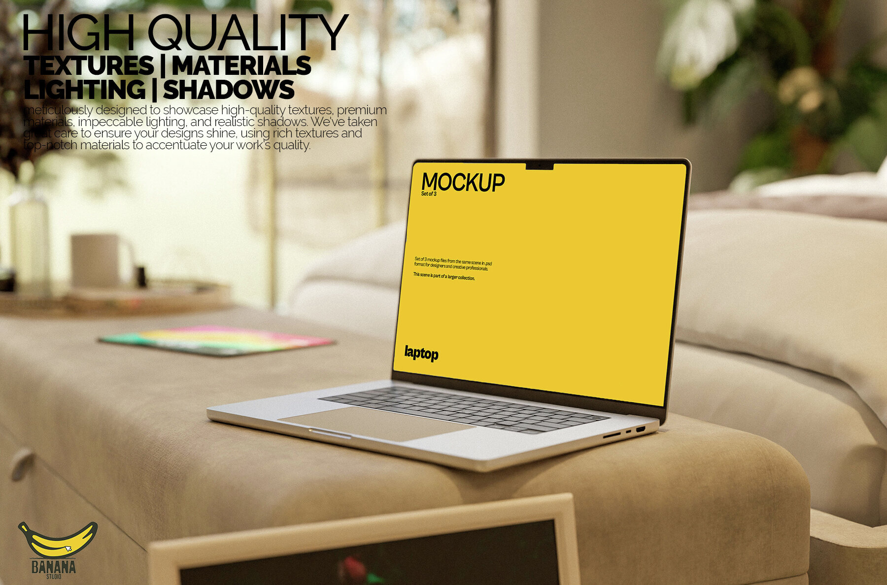 Laptop Macbook Pro Screen Mockup Bundle placed on a Bed 2