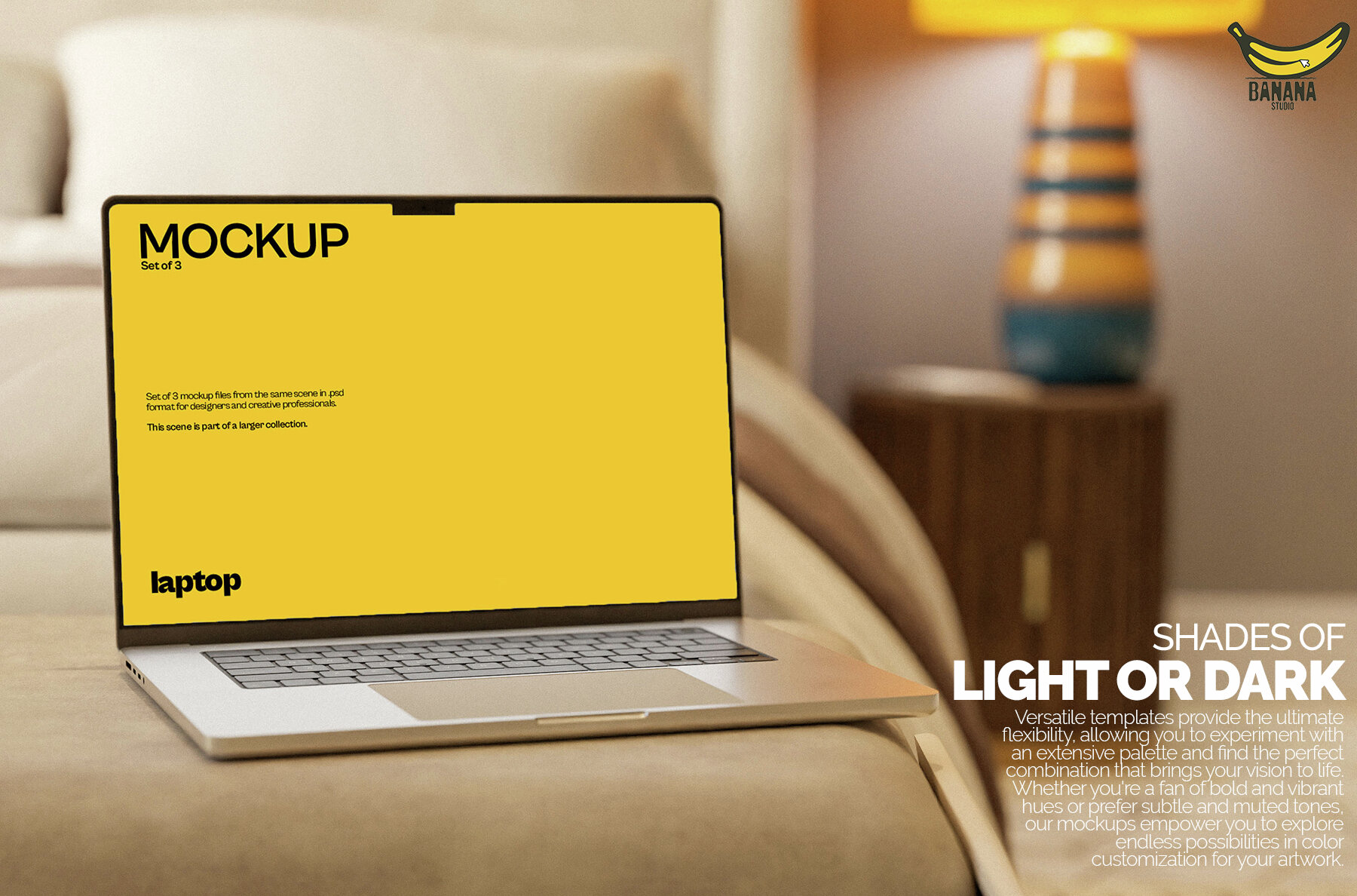 Laptop Macbook Pro Screen Mockup Bundle placed on a Bed 4