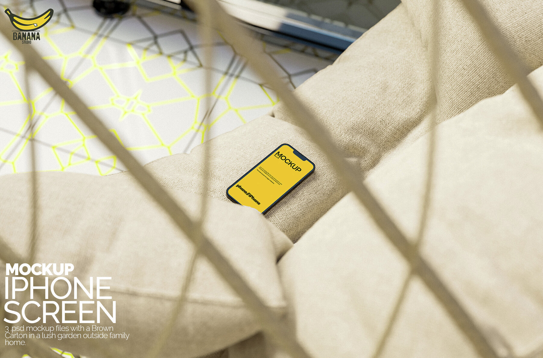 iPhone Screen Mockup Bundle Placed on a Swing outdoors 1