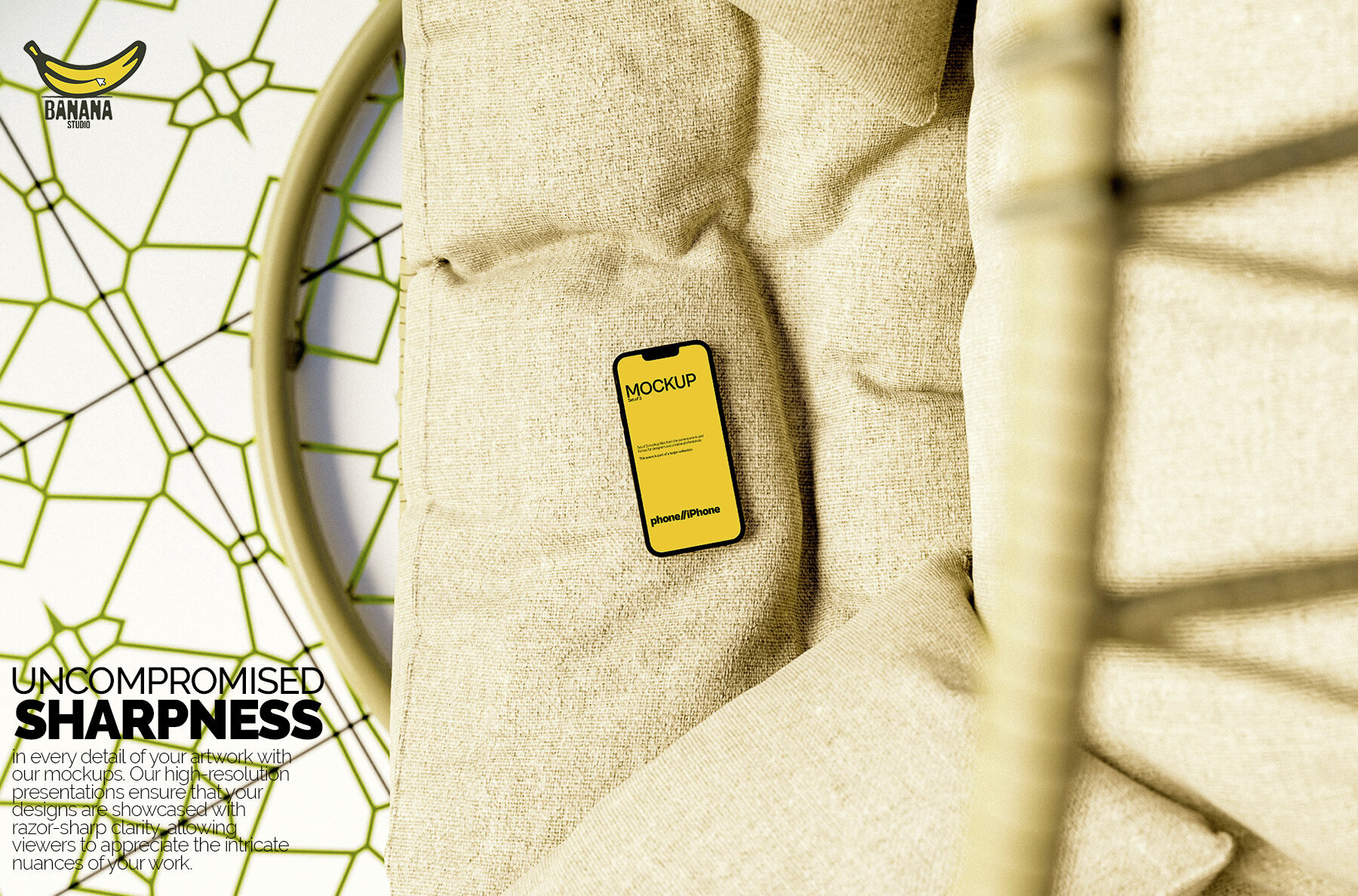 iPhone Screen Mockup Bundle Placed on a Swing outdoors 3