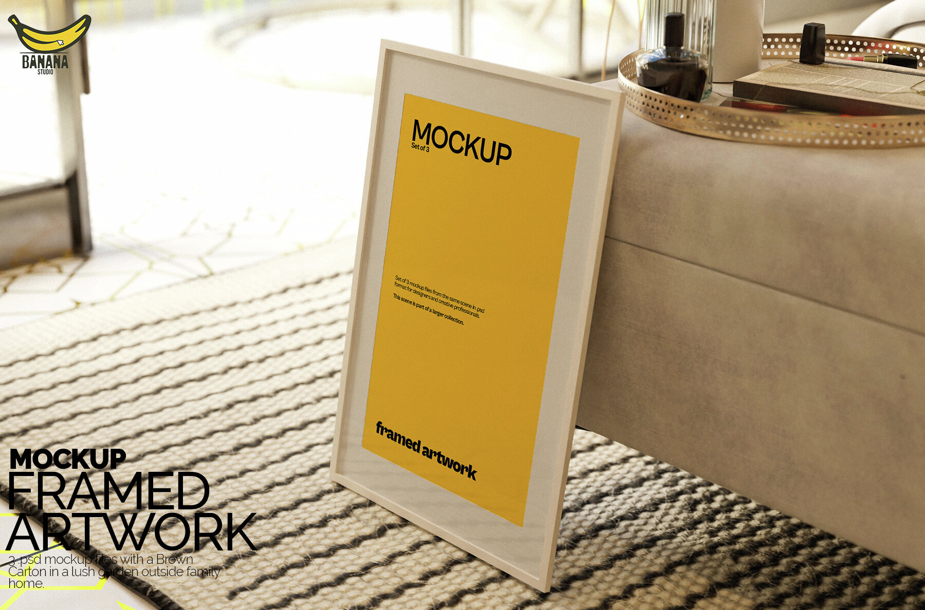 Framed Artwork Mockup Bundle Set on the Floor next to Bed 1