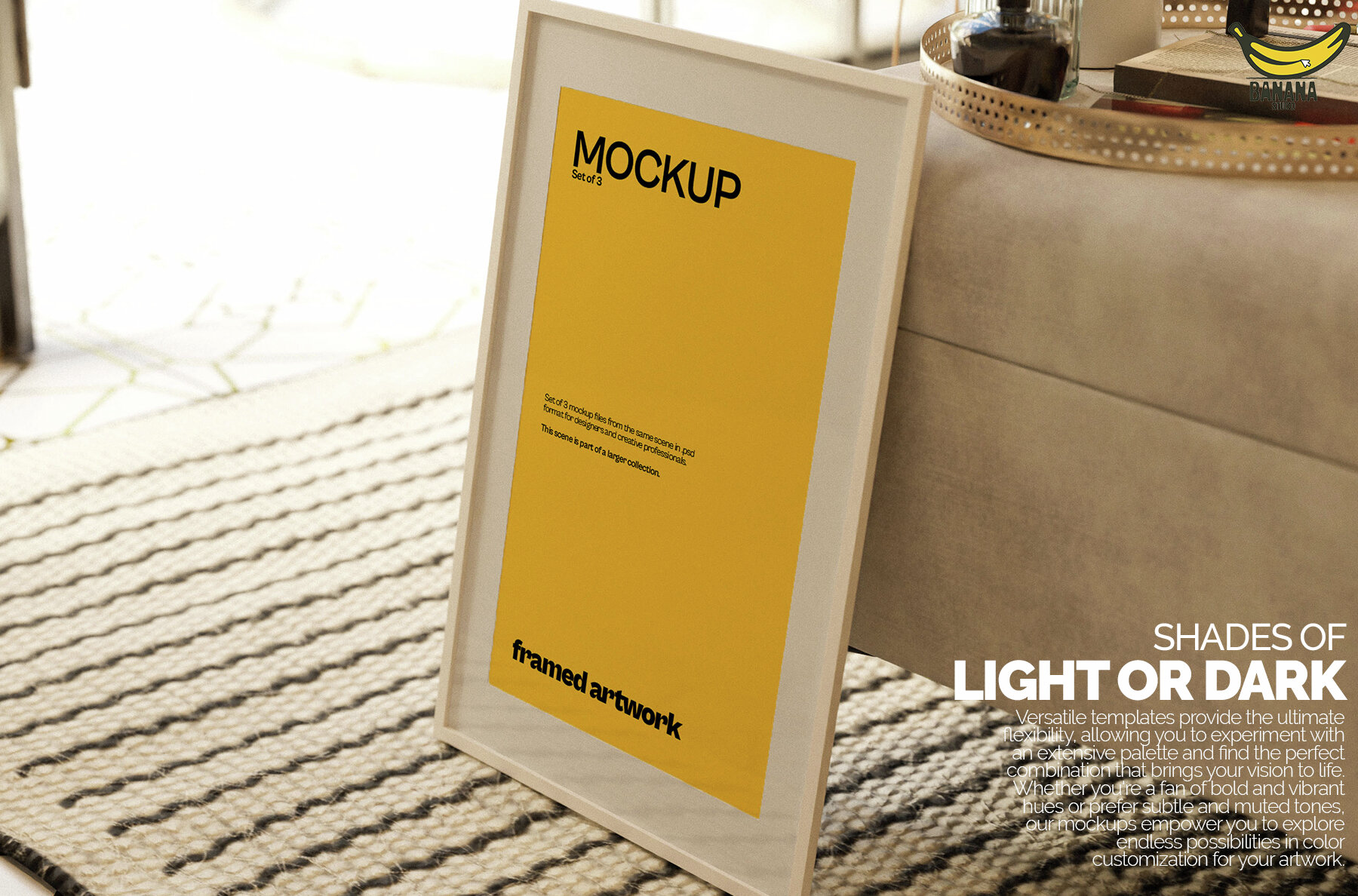 Framed Artwork Mockup Bundle Set on the Floor next to Bed 4