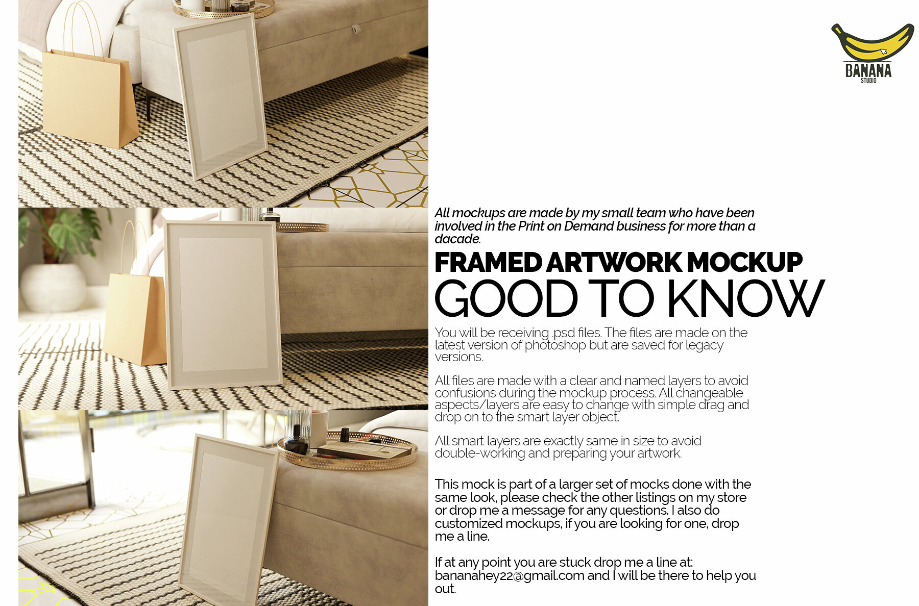 Framed Artwork Mockup Bundle Set on the Floor next to Bed 5