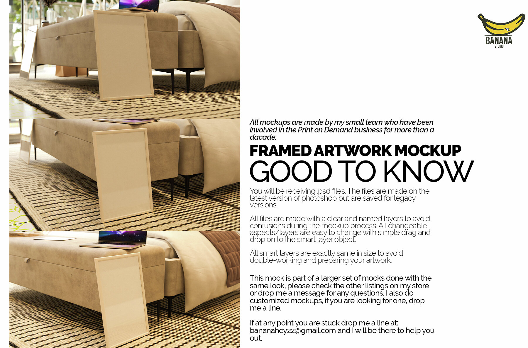 White Framed Artwork Mockup Bundle set on the Floor of a Bedroom 5