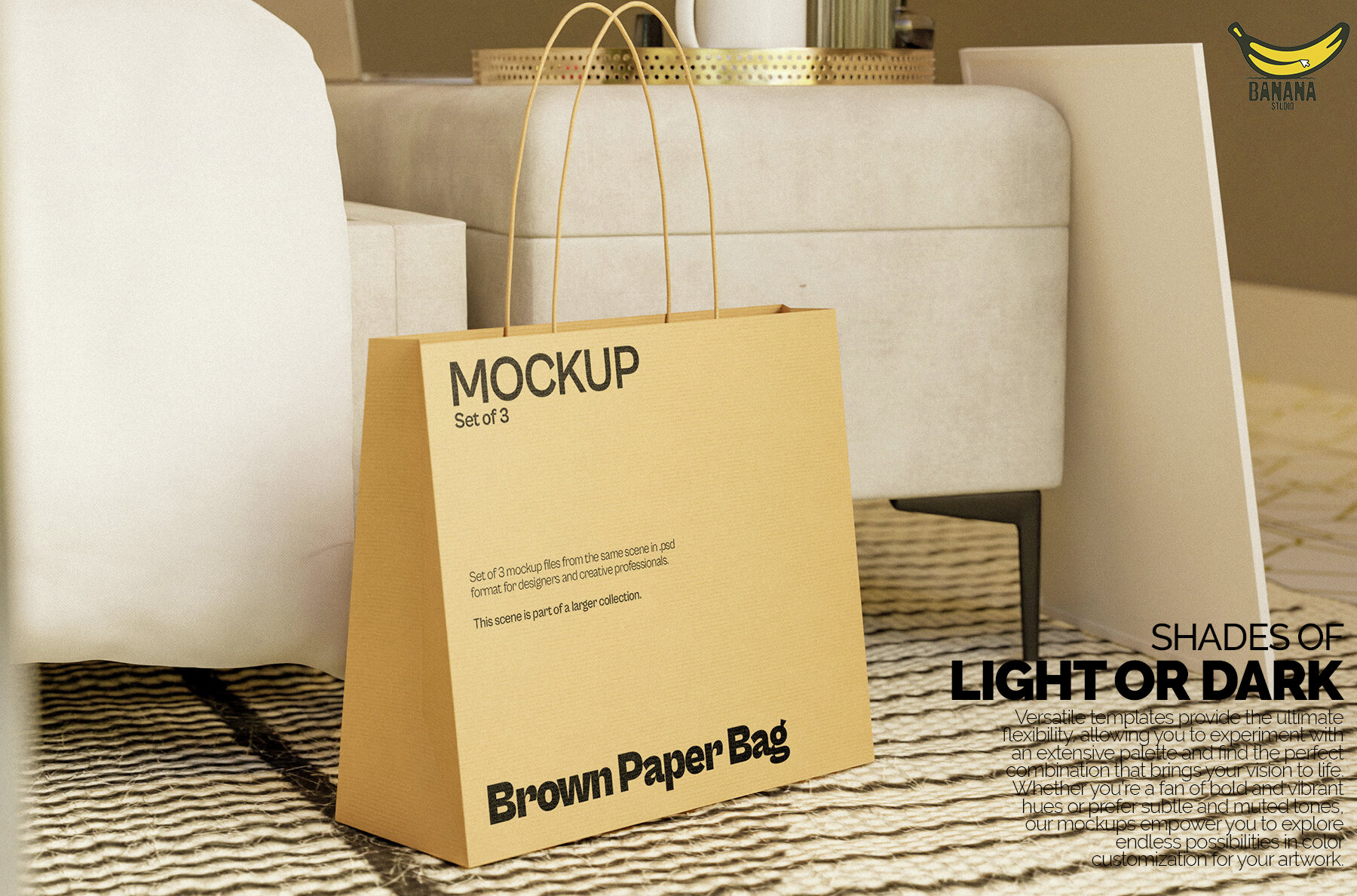 Brown Paper Bag Mockup Bundle Set on the floor of a Bedroom 4