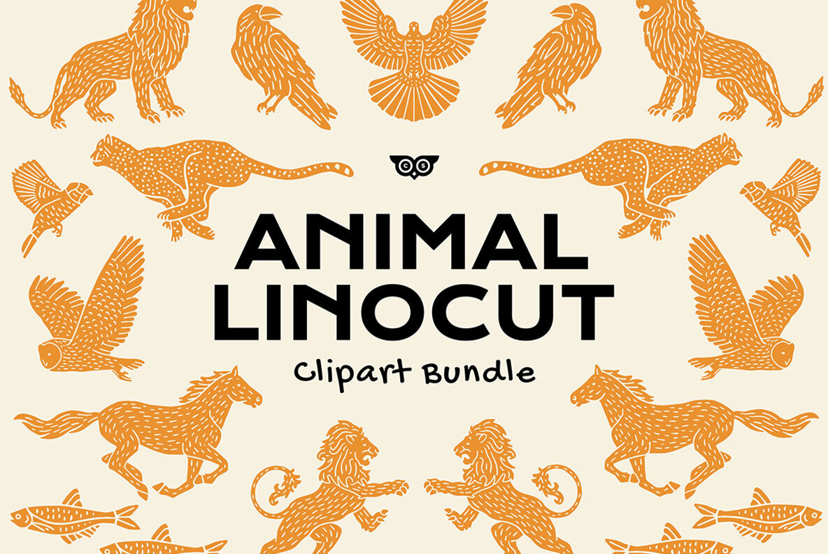 Animal Linocut Clipart Bundle 1