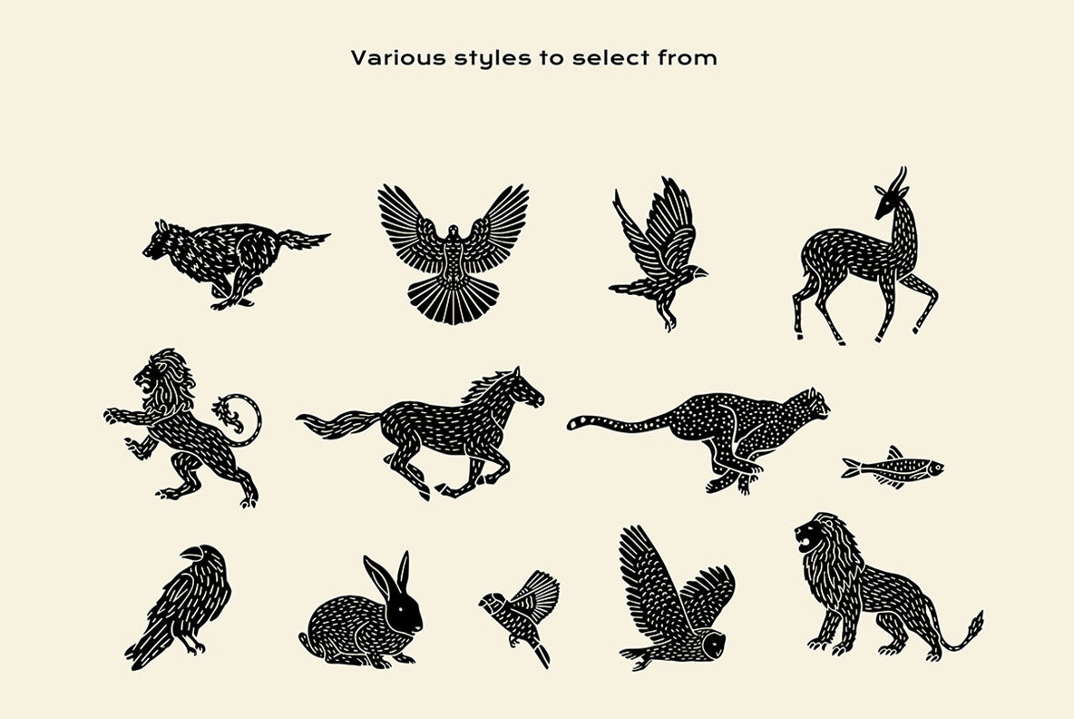 Animal Linocut Clipart Bundle 4