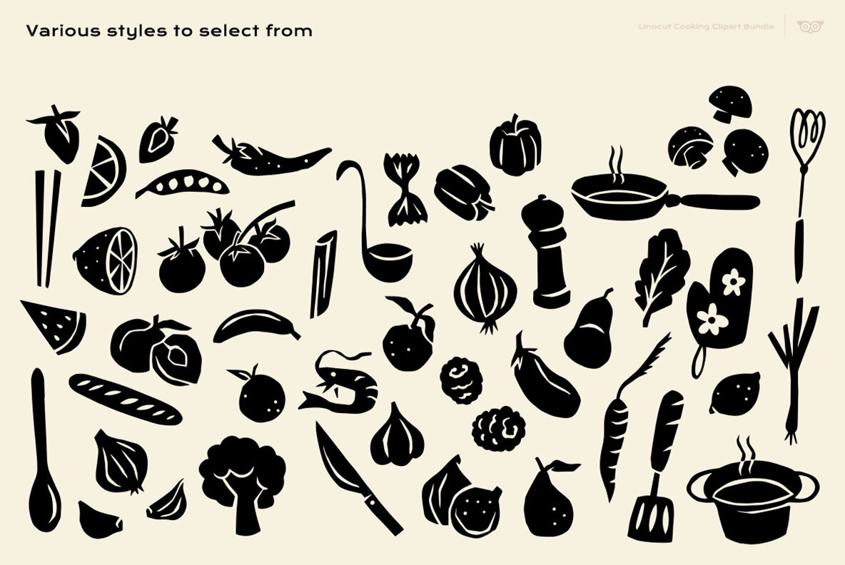 Linocut Cooking clipart bundle 5