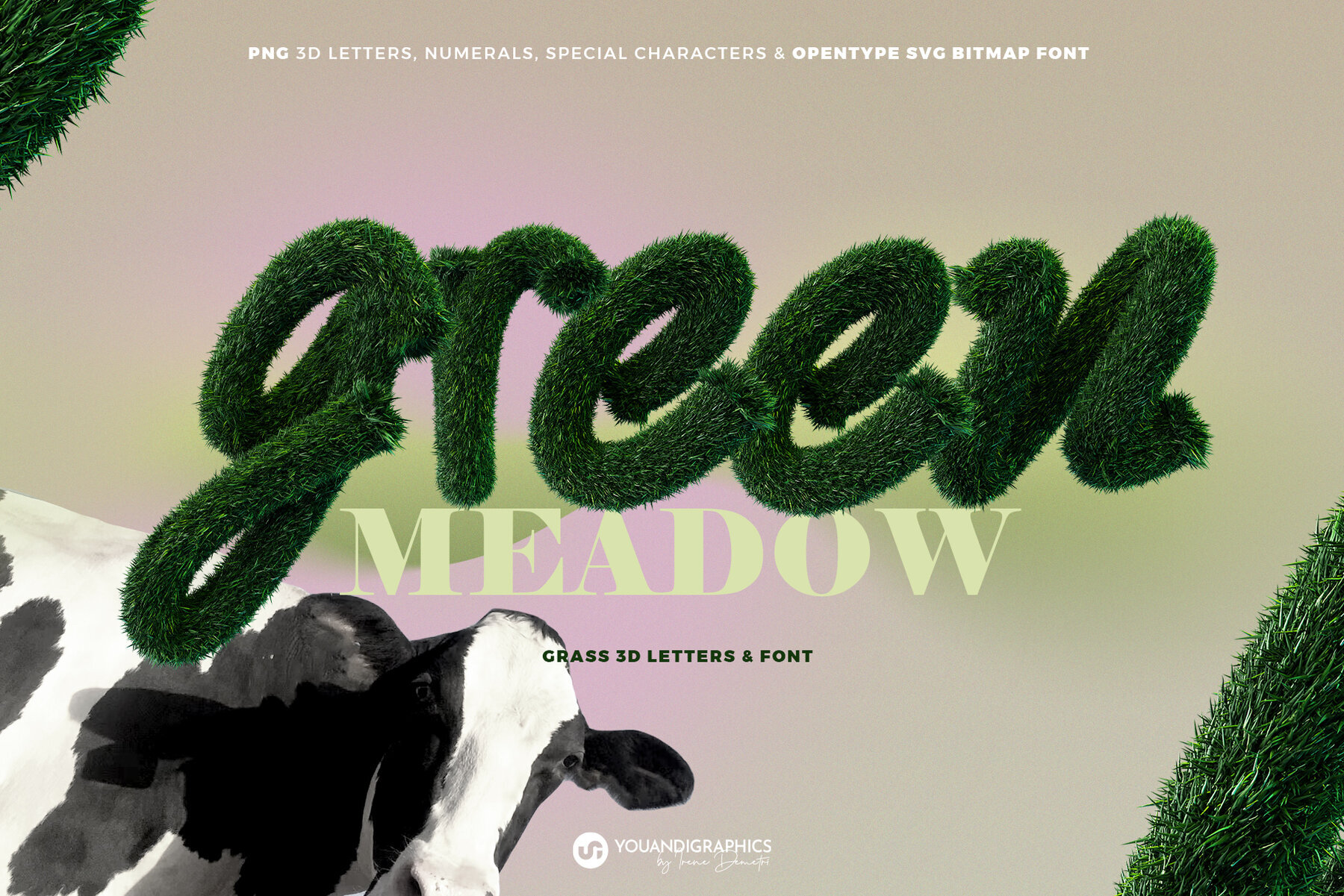 Green Meadow 3D Font and Letters 1