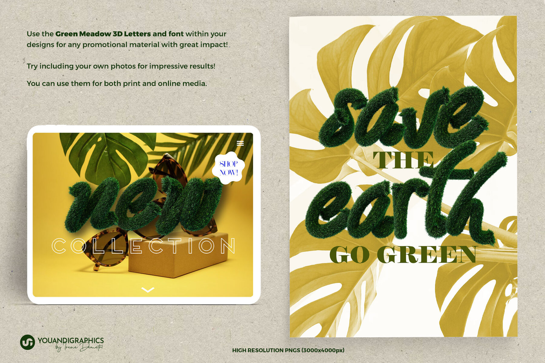 Green Meadow 3D Font and Letters 5