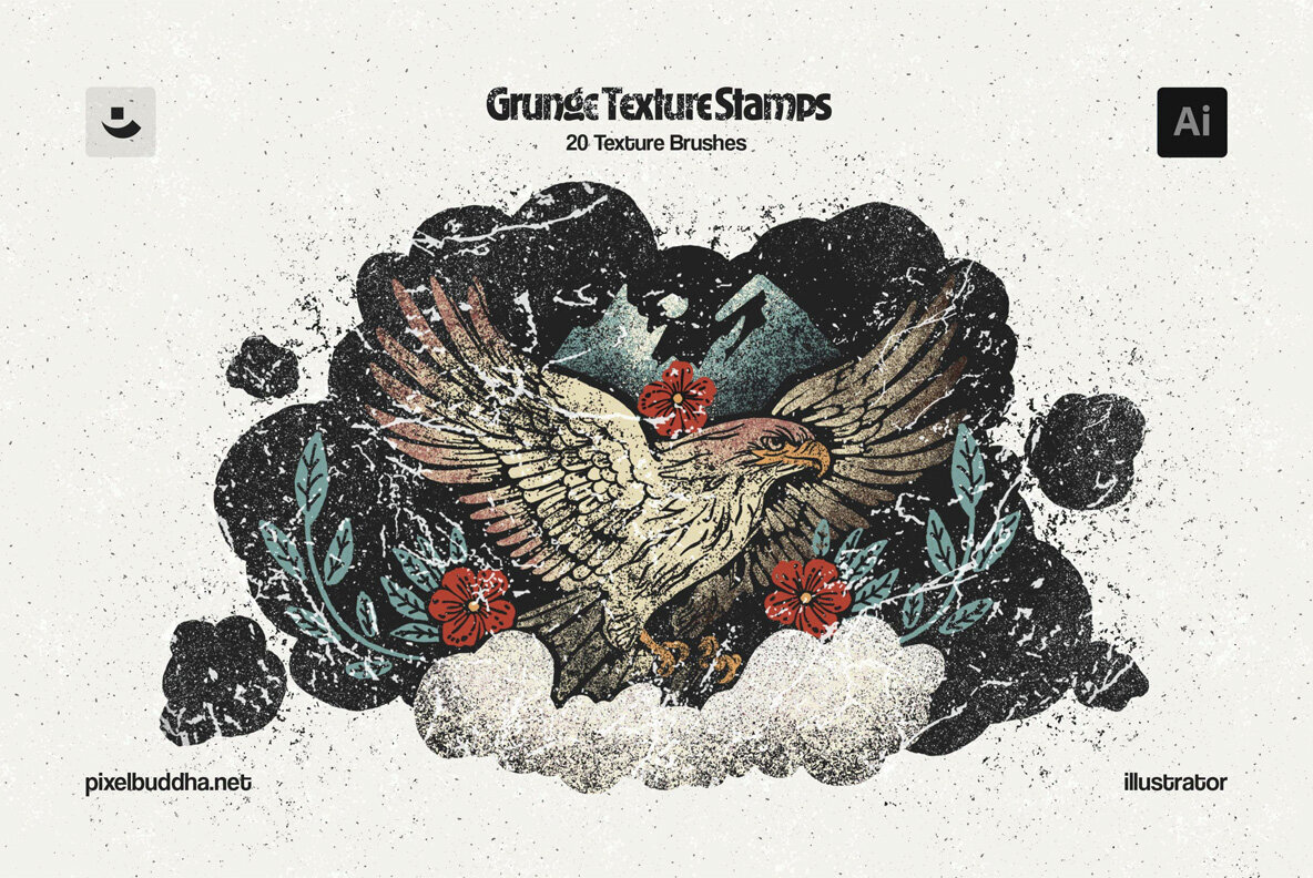 Grunge Texture Stamp Illustrator Brushes 1