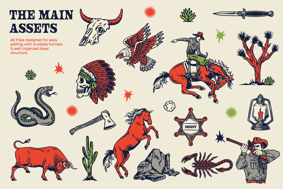 Vintage Western Graphic Assets Vol 2 2