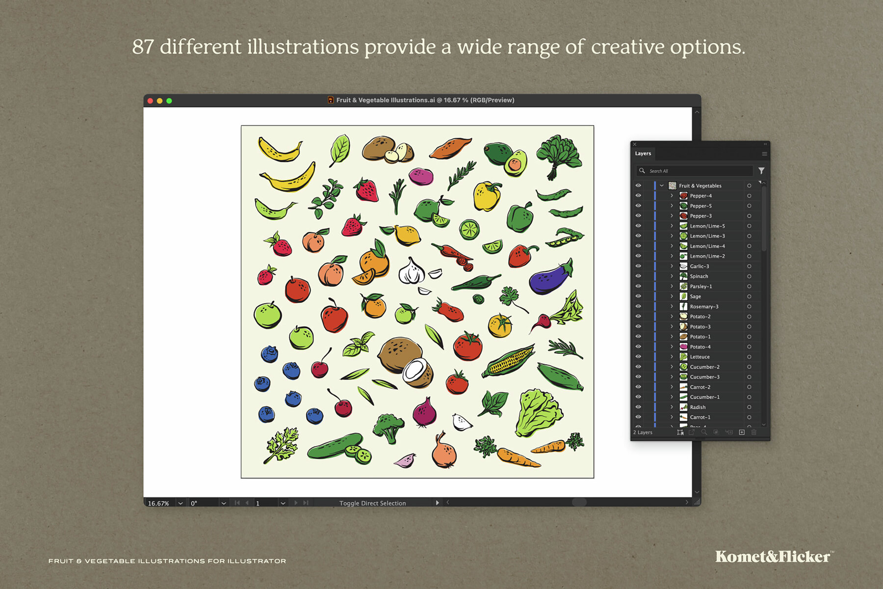 Fruit and Vegetable Vector Illustrations for Illustrator 10
