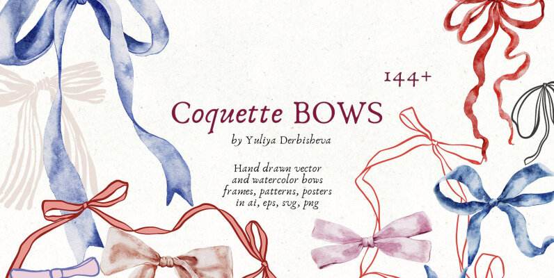 Bows Vector and Watercolor