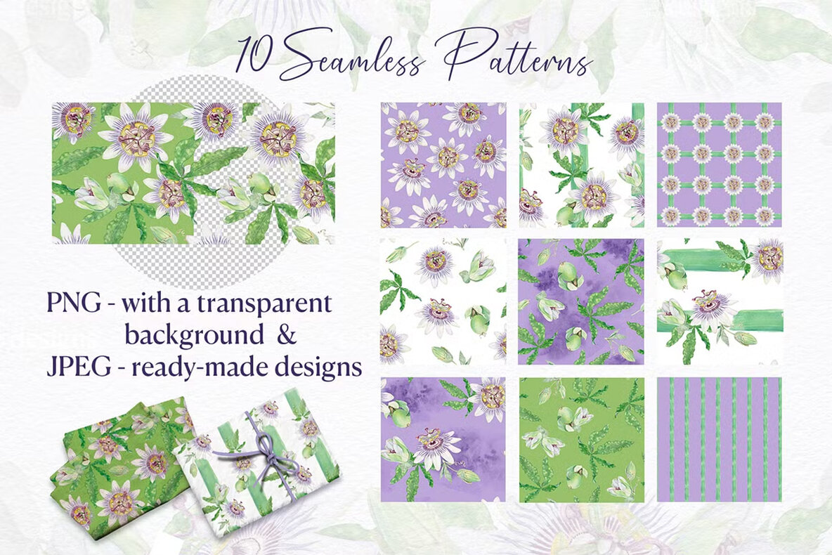 Passion Flower Watercolor Collection 8