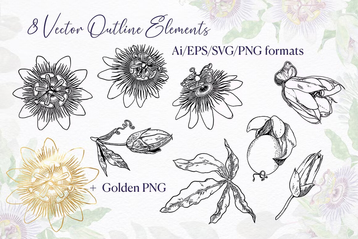 Passion Flower Watercolor Collection 14