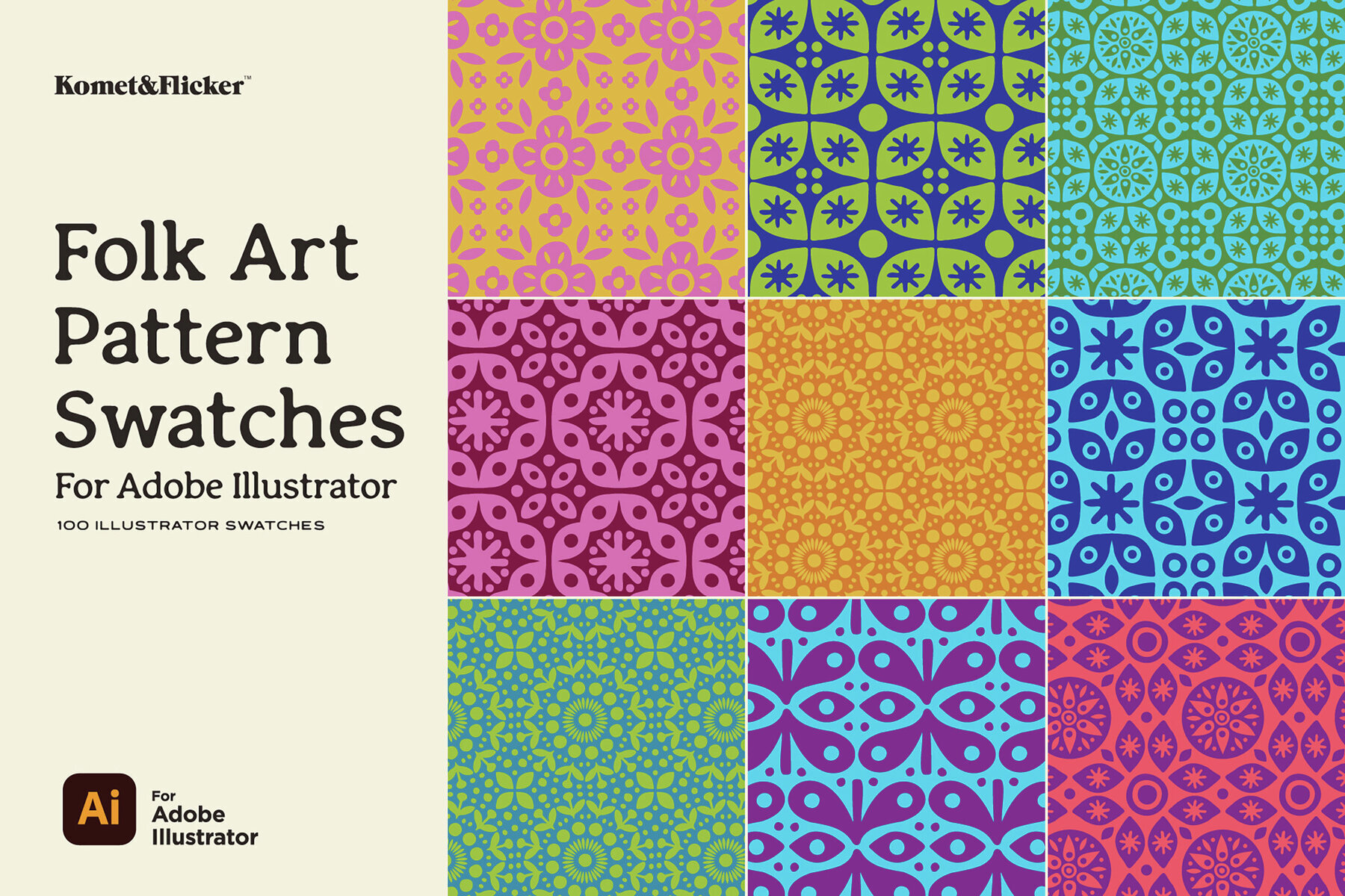 Folk Art Pattern Swatches for Illustrator 1