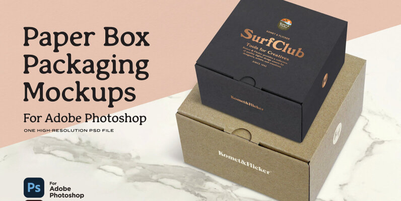 Paper Box Packaging Mockups for Photoshop