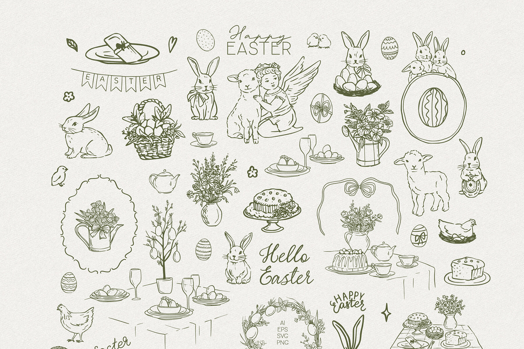 Hello Easter   Hand Drawn Line Art Easter Collection 8