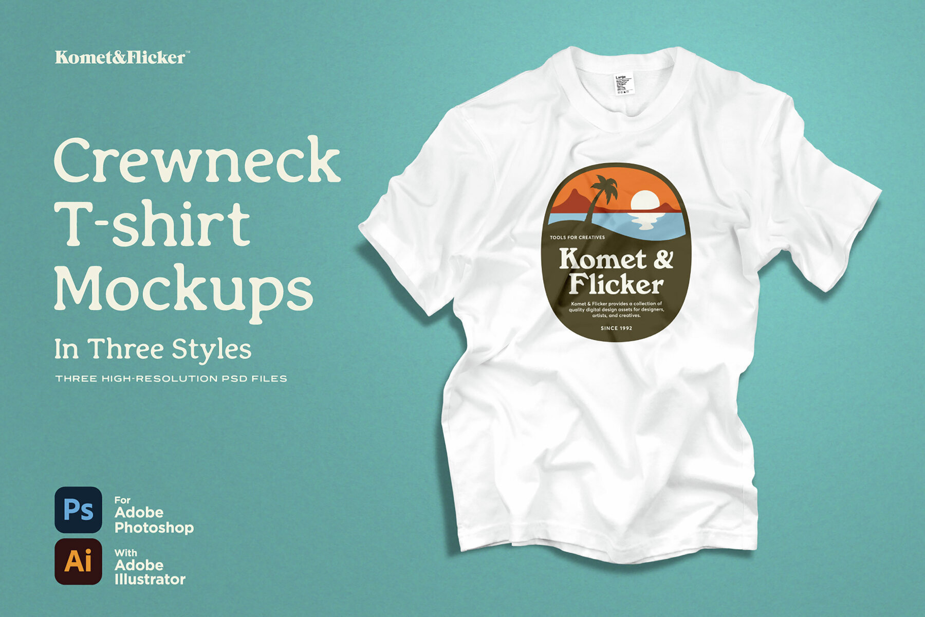 Crewneck T shirt Mockups in Three Styles 1