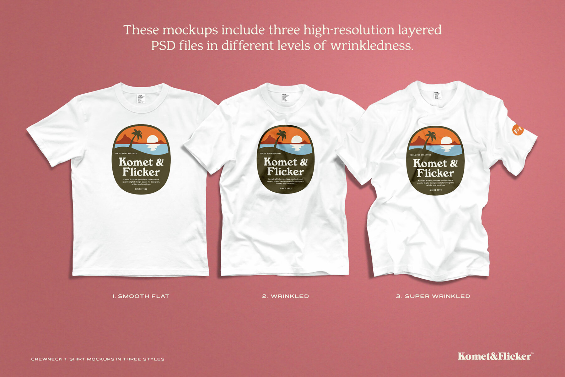 Crewneck T shirt Mockups in Three Styles 2