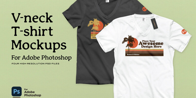 V neck T shirt Mockups for Photoshop