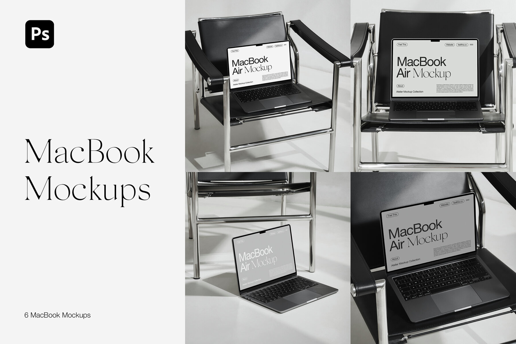 MacBook Air on Black Chair Mockups for Photoshop PSD 1