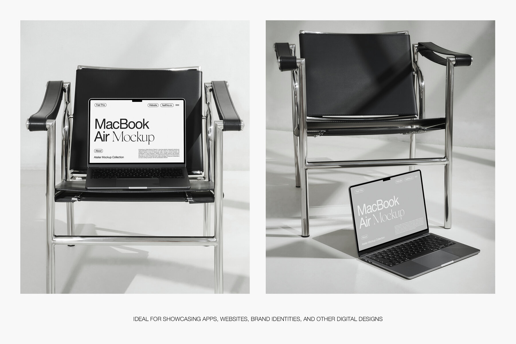 MacBook Air on Black Chair Mockups for Photoshop PSD 3