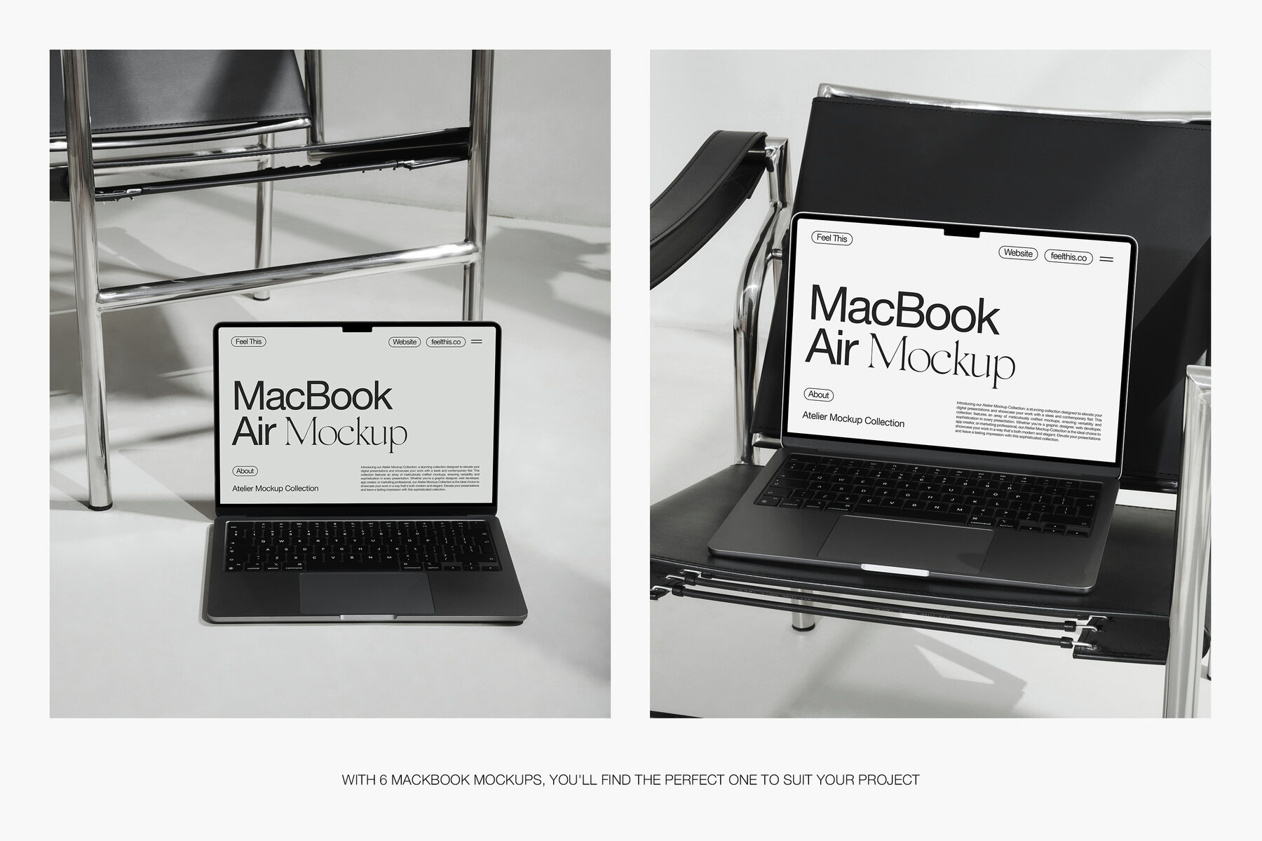 MacBook Air on Black Chair Mockups for Photoshop PSD 4