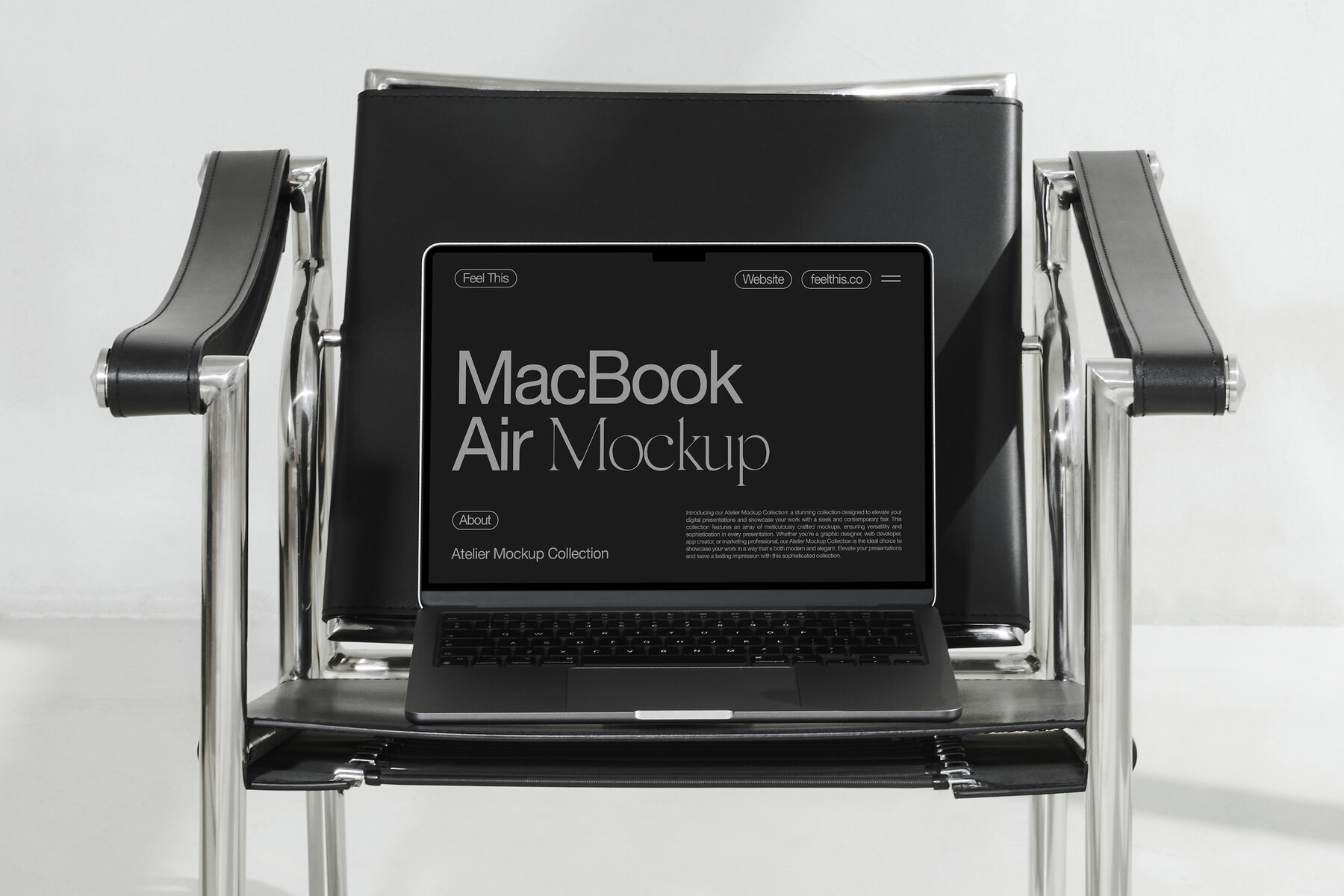 MacBook Air on Black Chair Mockups for Photoshop PSD 5