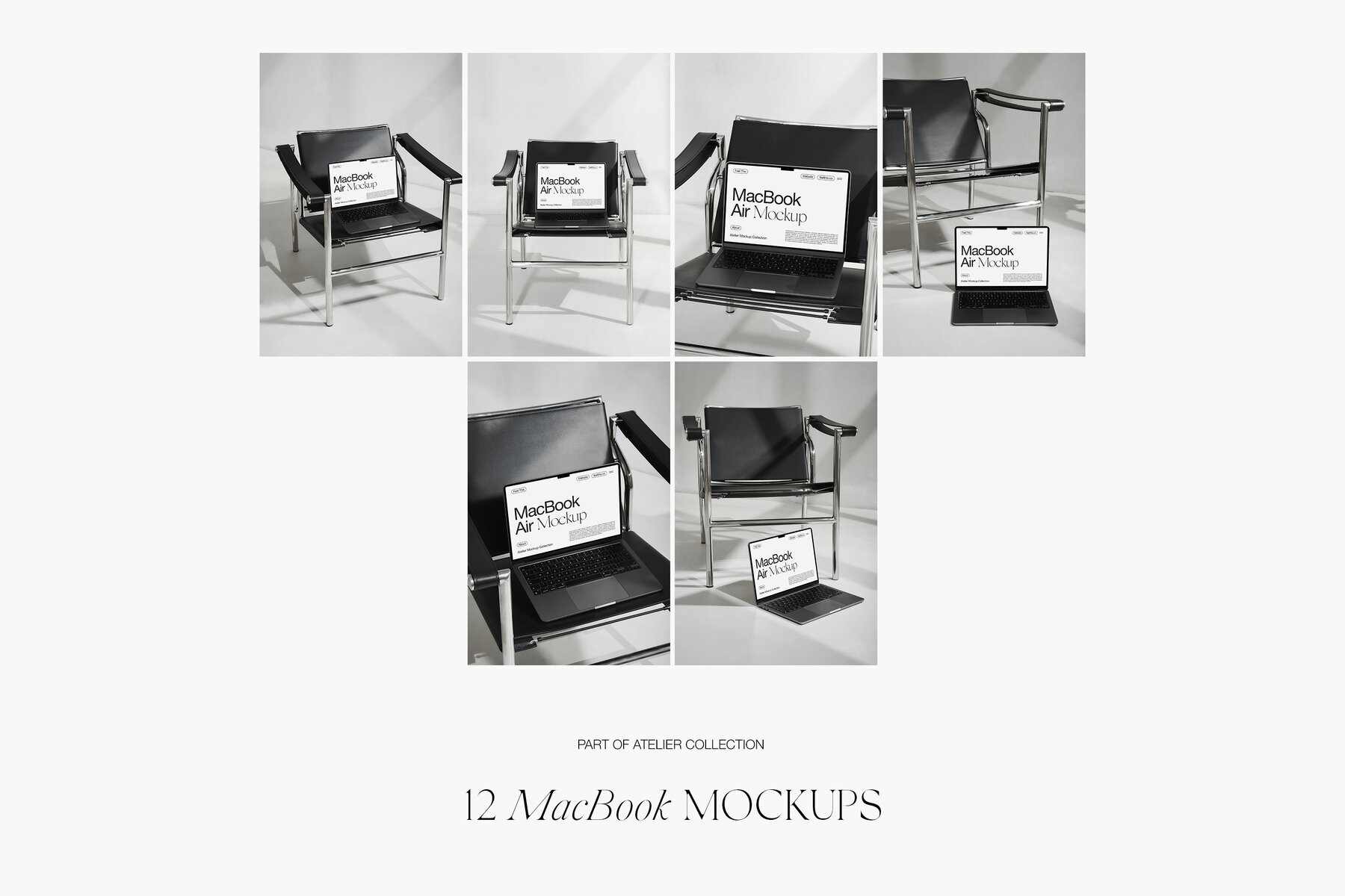 MacBook Air on Black Chair Mockups for Photoshop PSD 6