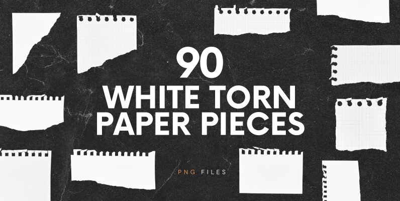 90 White Torn Paper Pieces