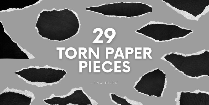 29 Black and White Ripped Paper Pieces