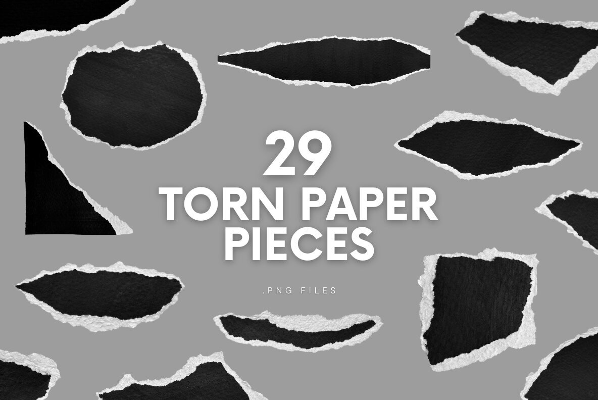 29 Black and White Ripped Paper Pieces 1