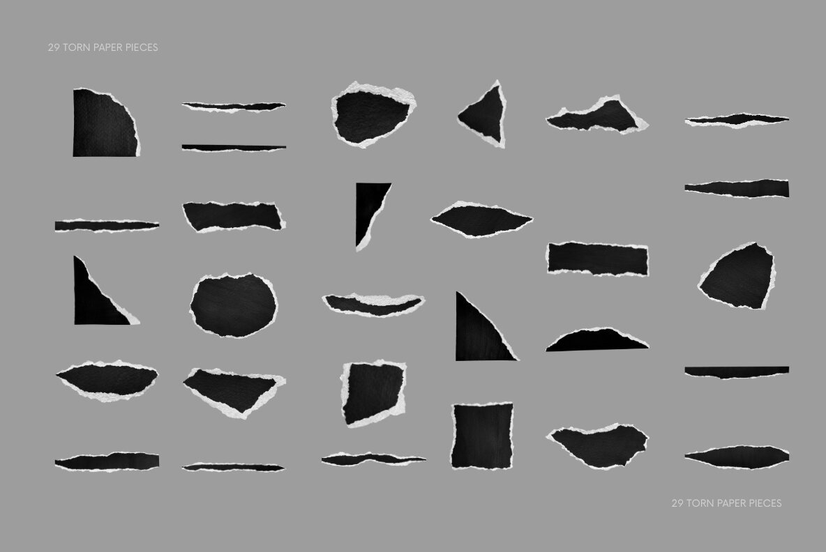 29 Black and White Ripped Paper Pieces 2