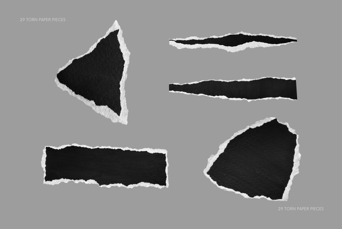 29 Black and White Ripped Paper Pieces 4