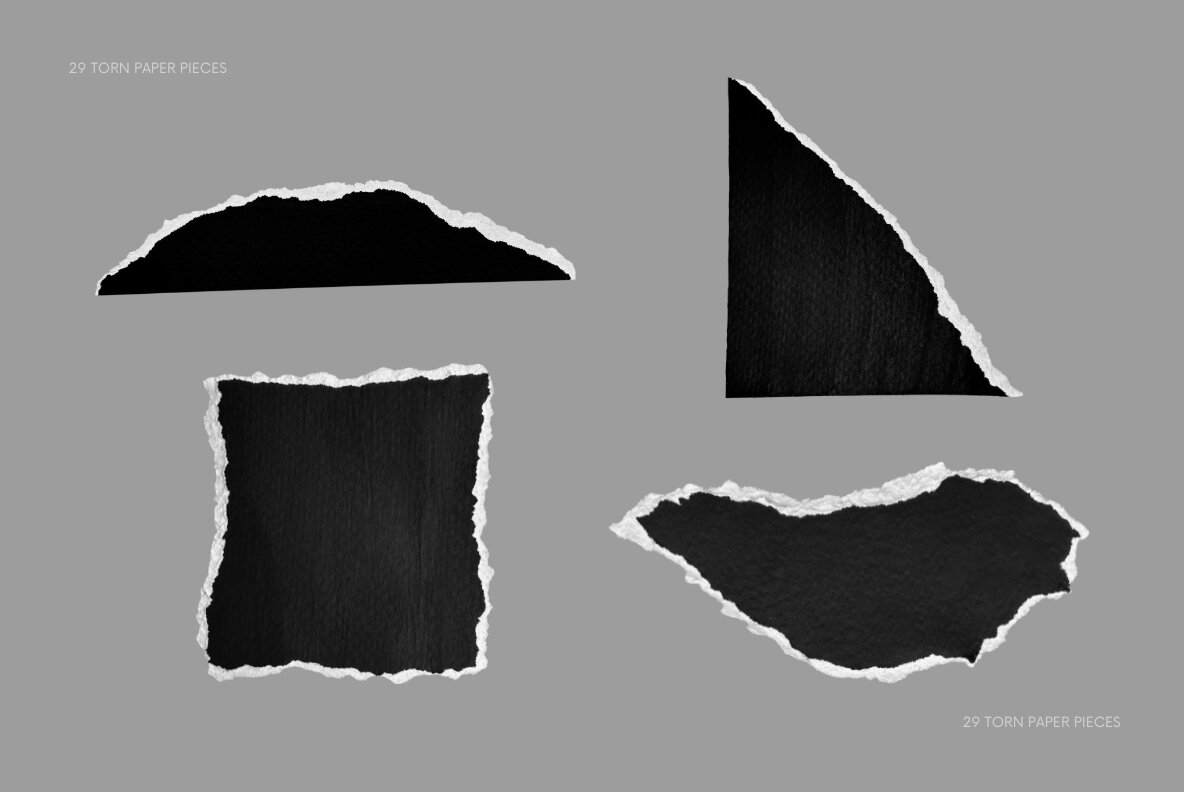 29 Black and White Ripped Paper Pieces 6