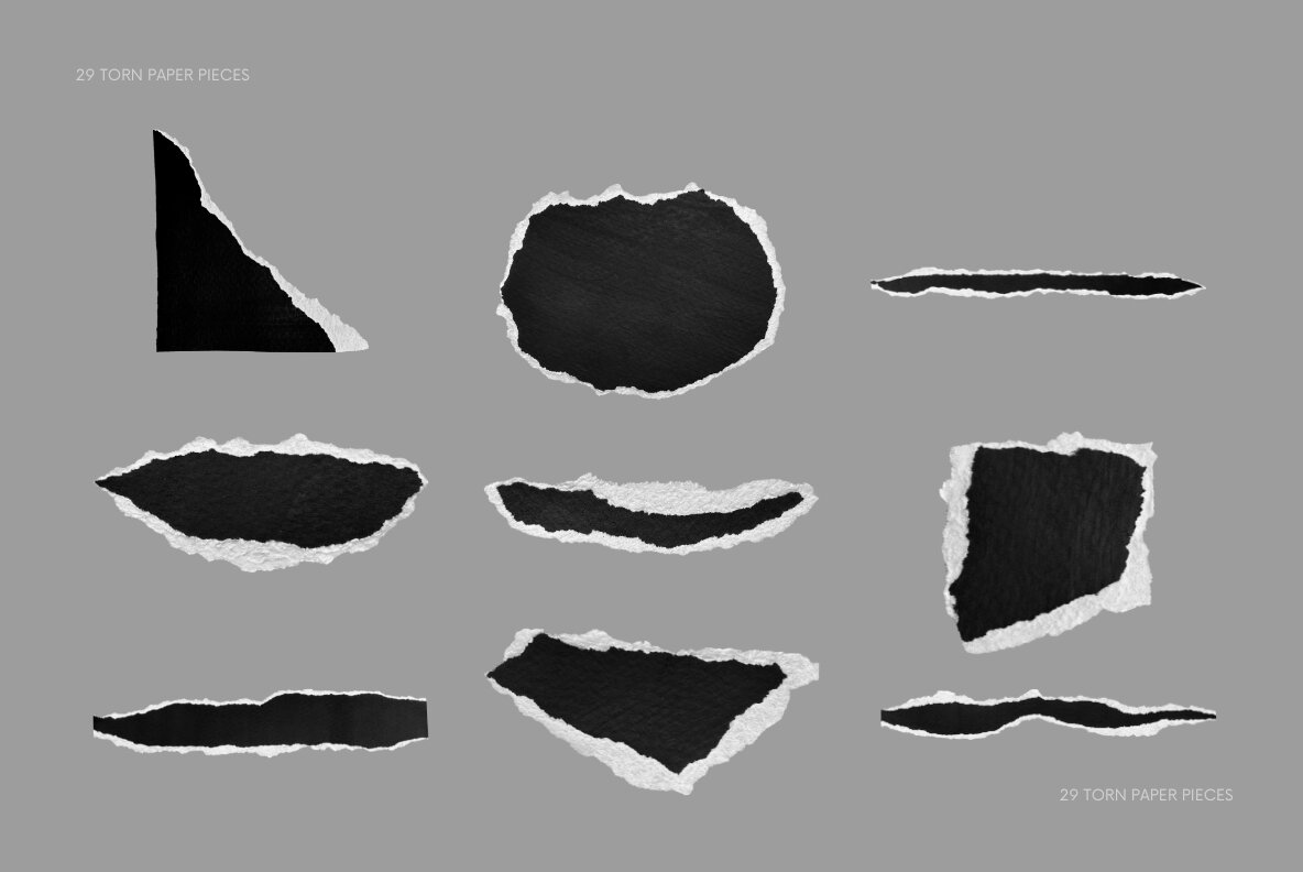 29 Black and White Ripped Paper Pieces 7