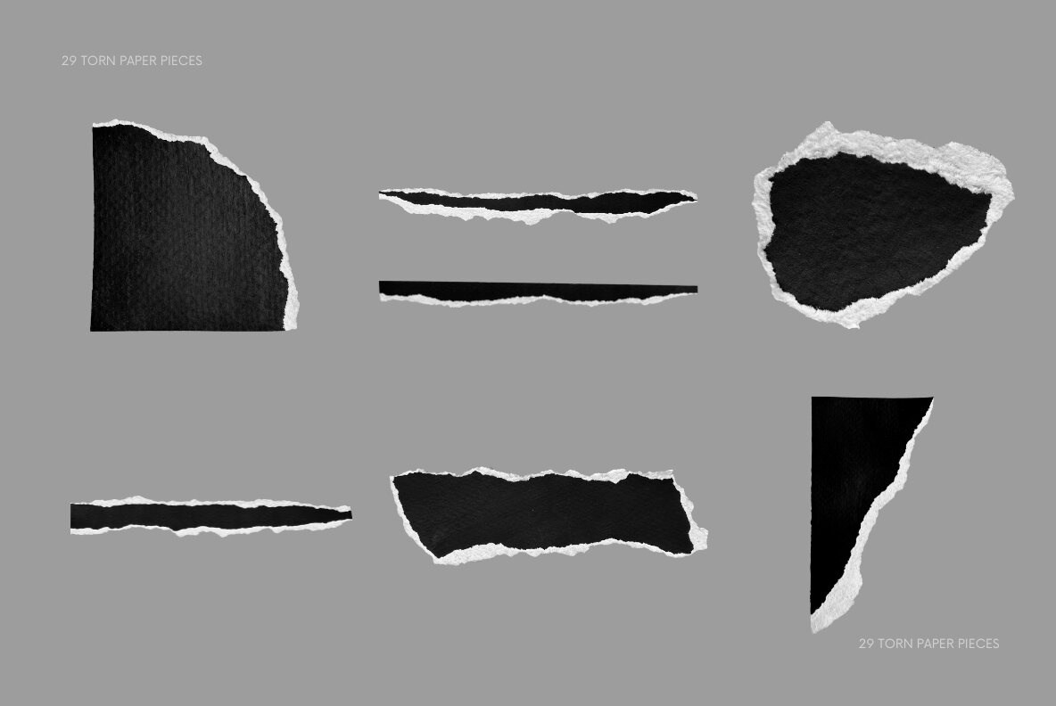 29 Black and White Ripped Paper Pieces 8