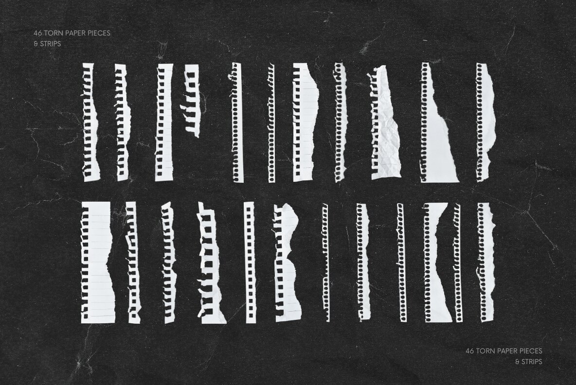 46 White Textured Ripped Paper Pieces and Strips 4