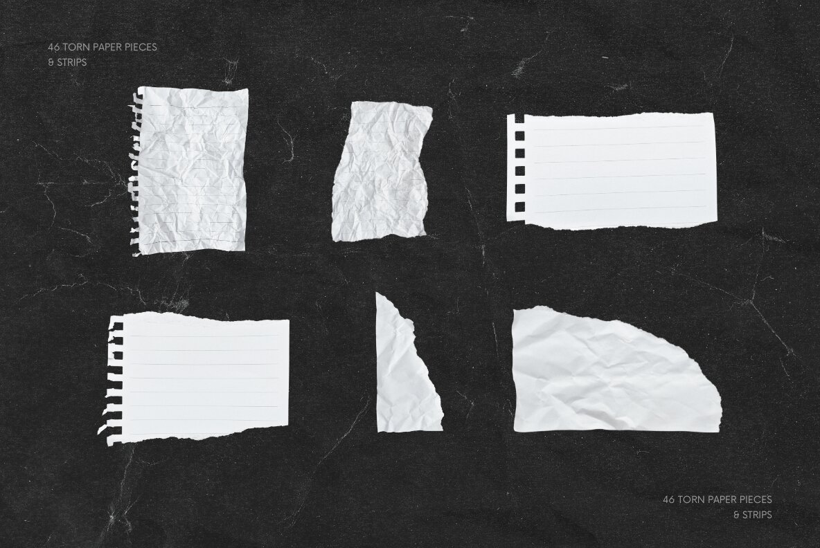 46 White Textured Ripped Paper Pieces and Strips 5