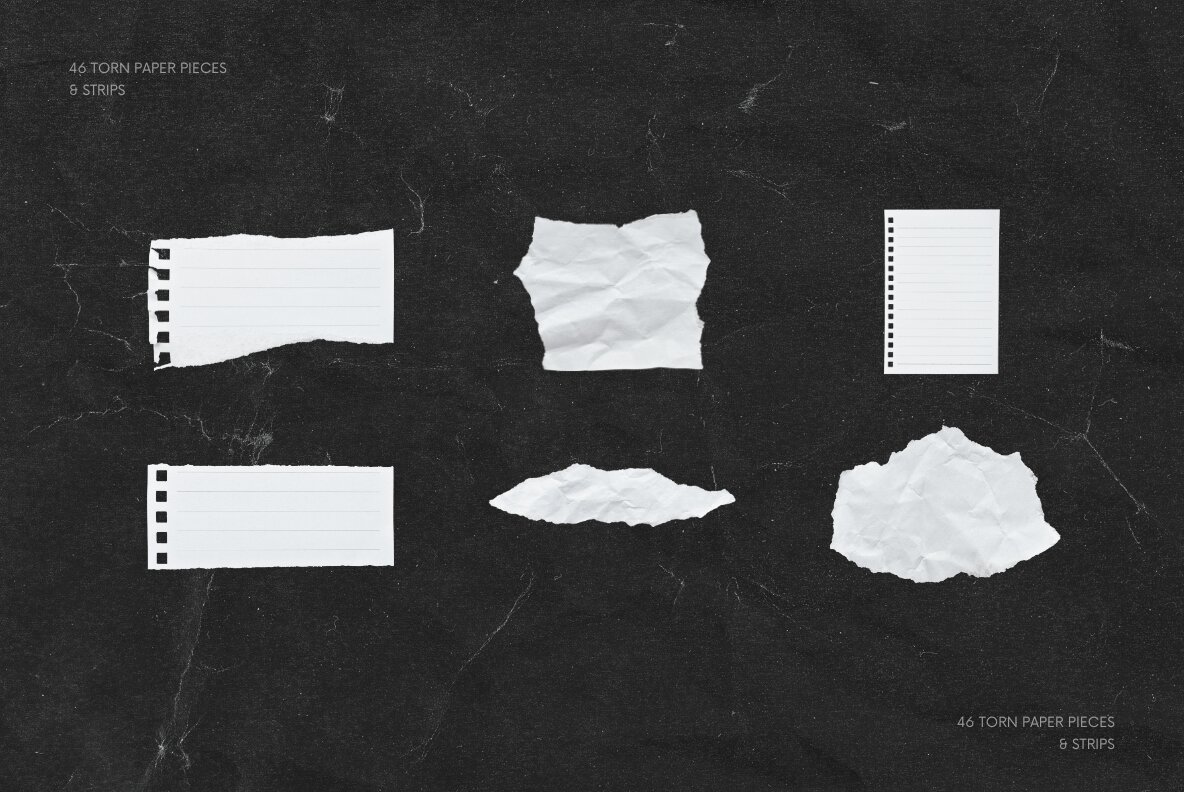 46 White Textured Ripped Paper Pieces and Strips 6