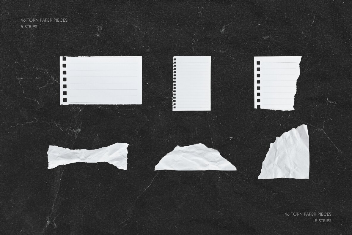 46 White Textured Ripped Paper Pieces and Strips 7