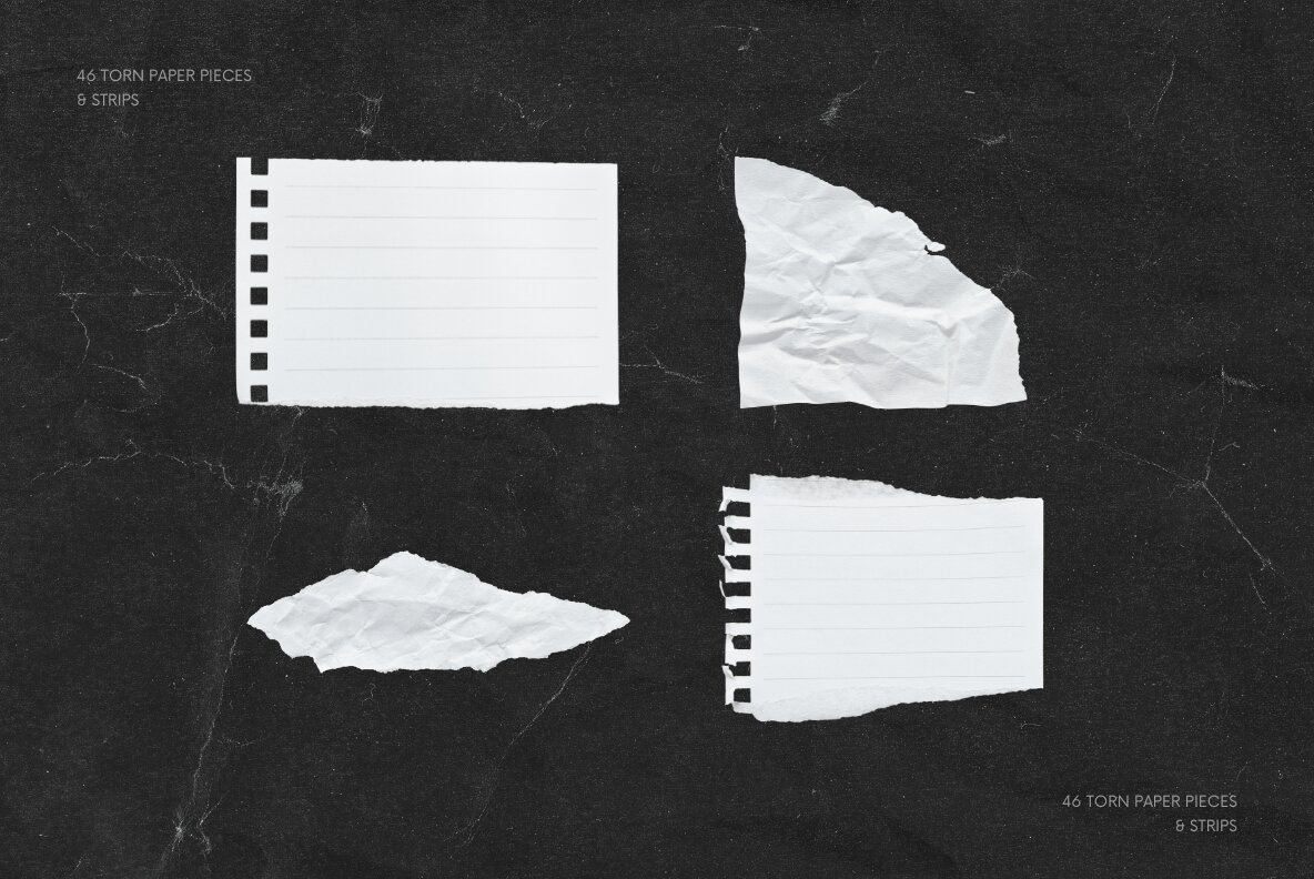 46 White Textured Ripped Paper Pieces and Strips 8