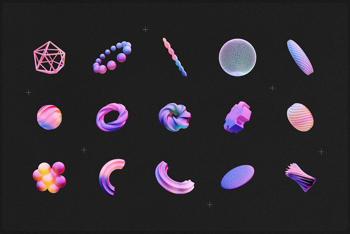 Y2K 3D Geometric Shapes Collection 2