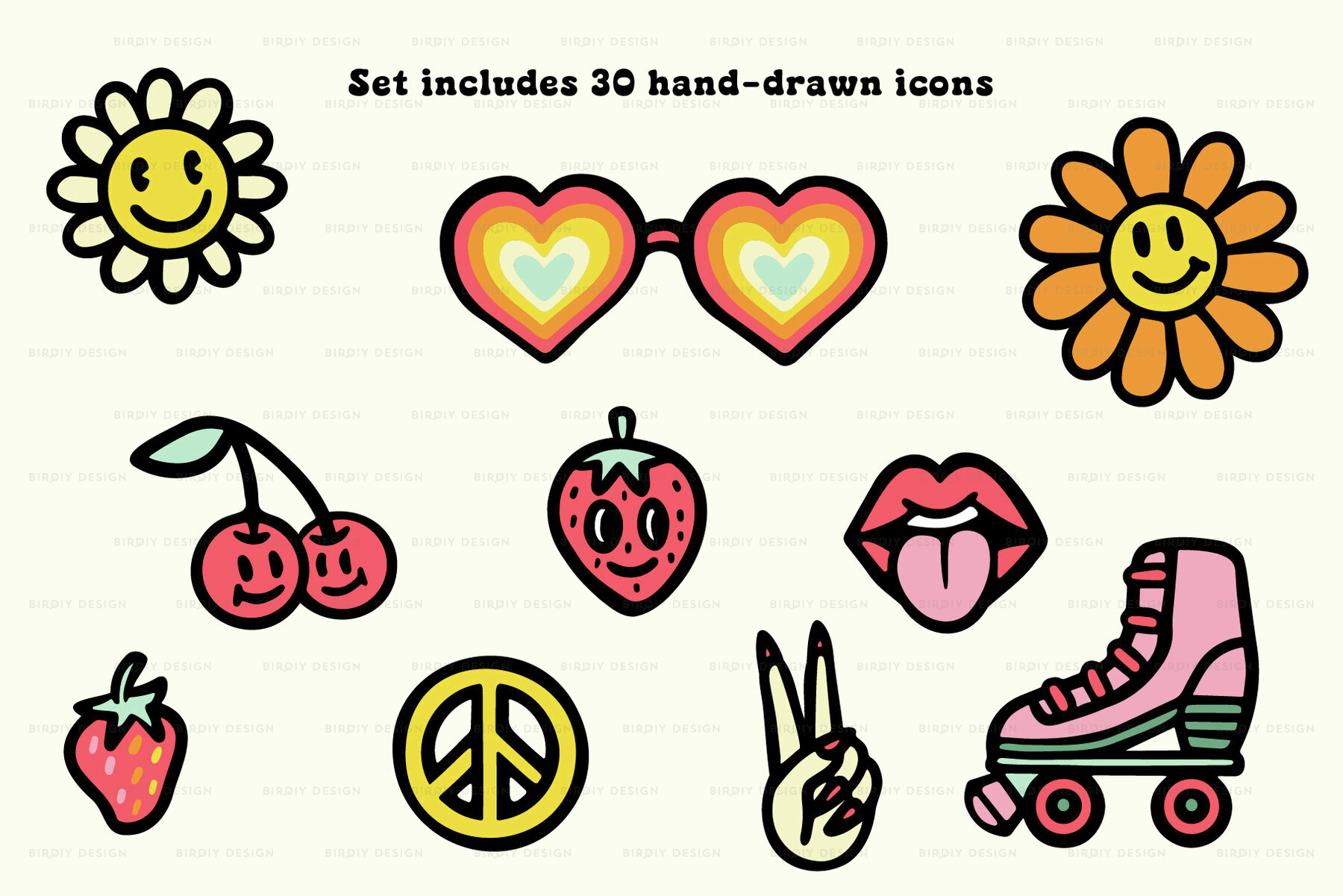 Psychedelic Retro Hippie Icons and Lettering 3