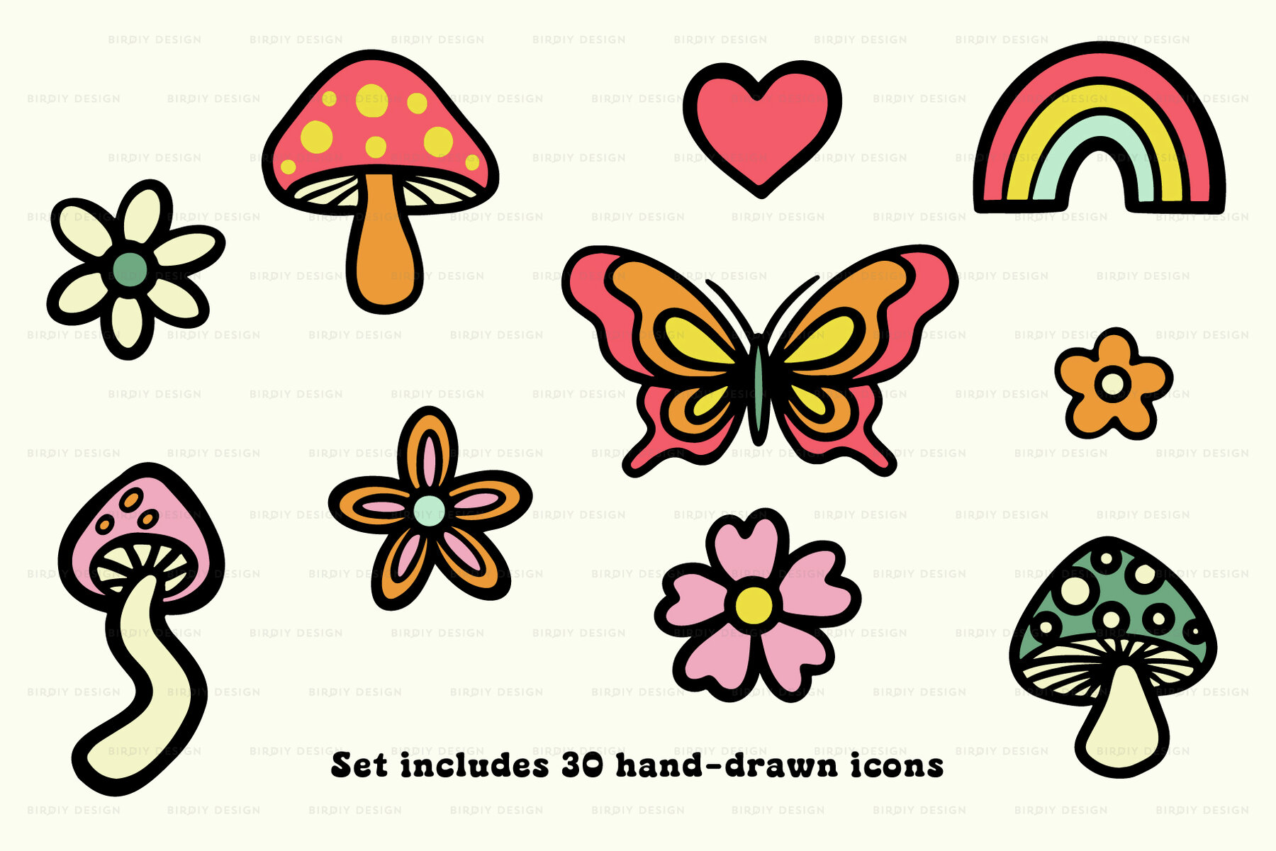 Psychedelic Retro Hippie Icons and Lettering 4