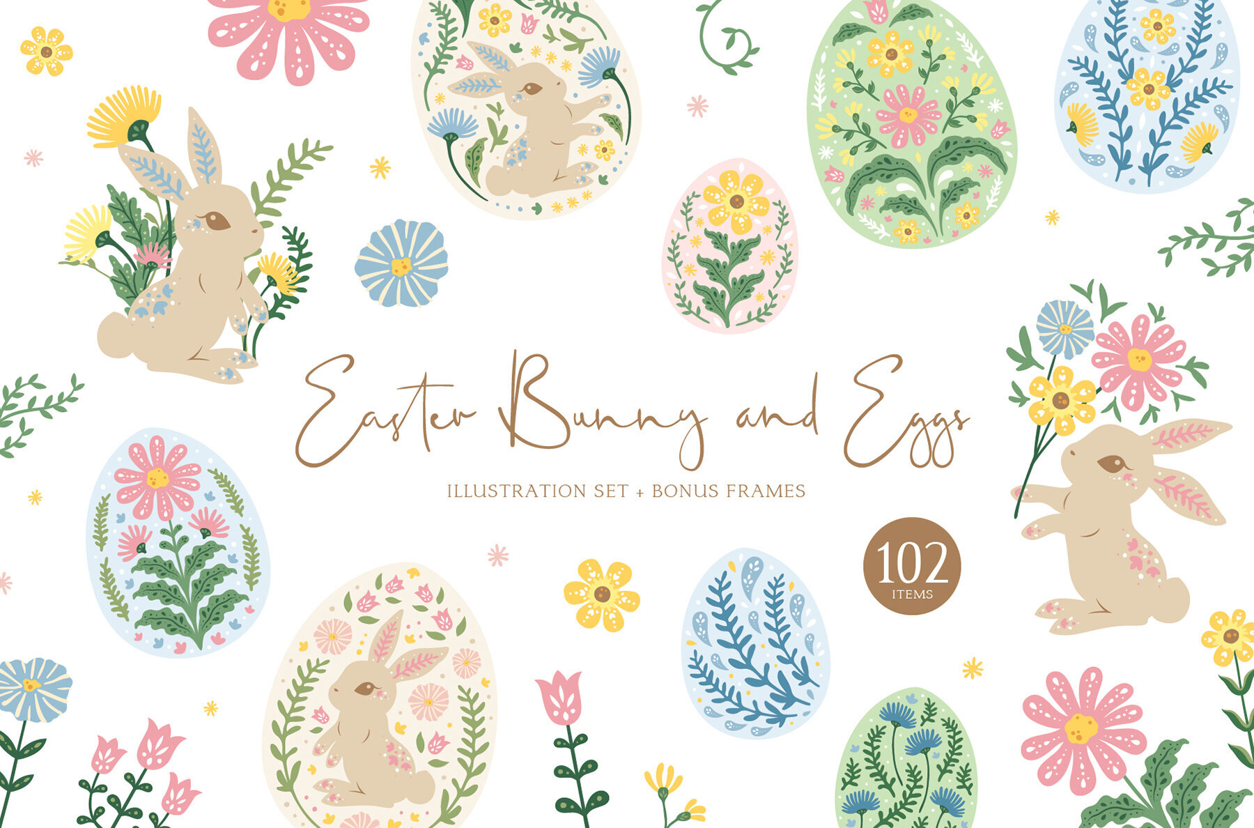 Easter Bunny and Eggs Illustrations 1