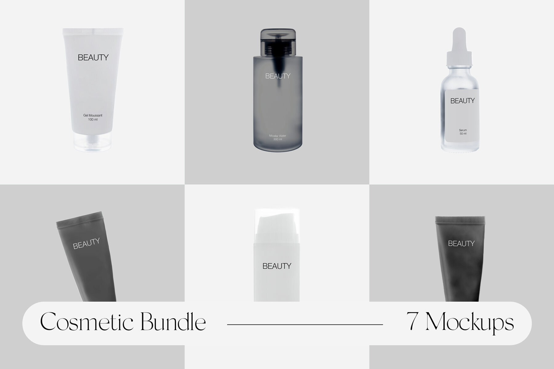Cosmetic Bottle Glass Dropper and Hand Cream Tube Mockups 1